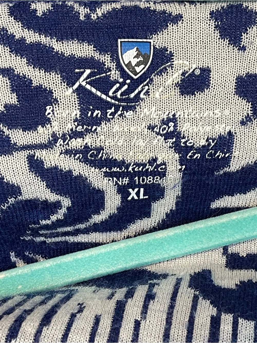 KÜHL Hooded Full Zip Merino Wool Sweater Jacket Blue Ivory Floral Women’s XL